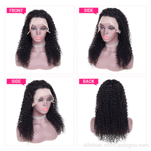 Direct Factory Sale Swiss Lace Curly Lace Frontal Wig For Black Women Virgin Human Hair Brazilian Kinky Curly Lace Wig Vendors